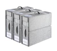 LN COZY CORNER 3Pcs Bed Sheet Organizer Foldable Linen Storage Box with Zipper Handles & Clear Window for King/Queen Sheets Duvet Covers Blankets & Towels Space-Saving Design Grey