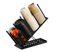 LN COZY CORNER 4-Compartment Adjustable Cup & Lid Holder with Removable Straw Basket Metal Coffee Cup Dispenser Organizes 100 Disposable Cups Lids & Straws for Restaurant Coffee Station (Black)
