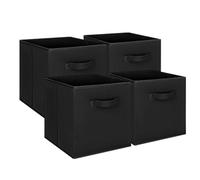 LN COZY CORNER 4PCS Foldable Cube Storage Boxes with Handles, 27x27x28cm Fabric Organiser Baskets for Home, Office, Nursery, and Closet Organisation Black