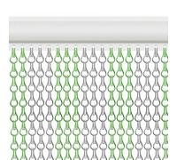 LN COZY CORNER 90cm x 200cm Premium Aluminium Fly Screen Chain Curtain - Heavy Duty Insect Door Screen for Restaurants, Homes & Shops - Adjustable Metal Fly Curtain (Green+Silver)