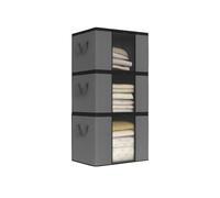 LN COZY CORNER 90L Large Storage Bags with Lids 3pcs Reinforced Handle Clothes Storage Boxes for Moving House, Thick Fabric Duvet Storage Bags with Clear Window for Blankets (GREY)