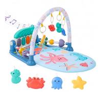 LN COZY CORNER Baby Play Mat Gym, 6-Mode Activity Mat with Kick-Activated Piano & Lights, with 5 Infant Sensory Baby Toys Extra Guardrail, Tummy Time Mat for Newborn Infants 0-12 Months (Blue Octopus)