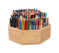 LN COZY CORNER Bamboo Rotating Art Supply Organizer 360° Spinning Desk Organizer with 8 Compartments, Holds 300+ Pencils Pens Markers Brushes Storage for Office Artist School (Bamboo)