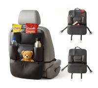 LN COZY CORNER Car Seat Organizer for Kids, Backseat Car Organiser with Tablet Holder, Kick Mat Protection and 9 Storage Pockets, Car Travel Accessories - Black (Without Table)