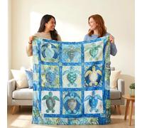 LN COZY CORNER Cartoon Sherpa Fleece Blanket - Ultra Soft Reversible Double Sided Flannel Throws, Plush Animal Pattern Blanket for Bed Sofa Couch, All Season Cozy Gift (100x150cm, Turtle)