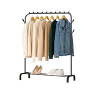 LN COZY CORNER Clothes Rail for Bedroom Metal Portable Garment Rack with Shoe Storage Shelf Heavy Duty Hanging Pole for Coats Skirts in Office Shop (With removable hooks, Black)
