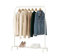 LN COZY CORNER Clothes Rail Metal Double Pole Clothes Storage for Bedroom Hanging rails for clothes Heavy Duty Clothes Rail with Hooks and Shoe Storage Shelf (Single Rail, White)