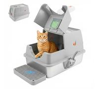 LN COZY CORNER Extra Large Cat Litter Box with Lid, Easy Clean Non-Stick Cat Litter Box with Scoop, Leak-Proof and Spacious for Big Cats & Multi-Cat Households (Light Grey, Style D)