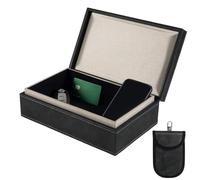 LN COZY CORNER Faraday Box for Car Keys, 2-in-1 Anti-Theft Key Signal Blocker with Faraday Pouch, Universal Keyless Entry Car Protector Case for All Vehicles, Premium Leather & Wood Design (Black)