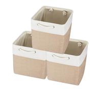 LN COZY CORNER Foldable Fabric Storage Bins with Handles Collapsible Closet Organizer Baskets for Shelves Wardrobes & Home Sturdy Lightweight & Space-Saving (3, Khaki 25x25x25cm)