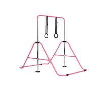 LN COZY CORNER Foldable Gymnastics Bar for Kids - Adjustable Height Horizontal Kip Bar with Rings, Stable Steel Frame Gymnastics Equipment for Home Training, Indoor Kids Gym Playset(With Rings, Pink)