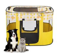 Foldable Pet Playpen, Portable Small Dog Cat Crate, Soft Indoor Outdoor Pet Cage, Puppy Playpen with Mesh Panels, Dog Tent, Cat Playpen, Travel Pet Puppy Cage for Pets (Yellow-S)