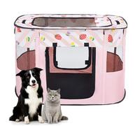 Foldable Pet Playpen, Portable Small Dog Cat Crate, Soft Indoor Outdoor Pet Cage, Puppy Playpen with Mesh Panels, Dog Tent, Cat Playpen, Travel Pet Puppy Cage for Pets (Pink-S)