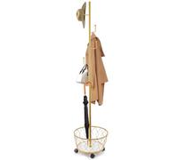 LN COZY CORNER Freestanding Coat Rack with Umbrella Holder 6-Hook Metal Hall Tree for Entryway, Living Room, Bedroom Space-Saving Clothes Hanger Stand with Removable Casters (Gold)