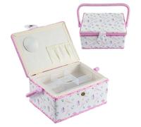 LN COZY CORNER Hobby Gift Sewing Storage Box, Filled Sewing Box with Tray, Craft & Hobby Organizer, Portable Storage for Sewing, Quilting & Scrapbooking, 24 x 17.5 x 13 cm (Purple)