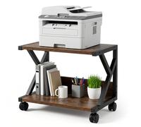 LN COZY CORNER Modern Desktop Printer Stand 2 Tier Desk Organizer Multi-Purpose Computer Monitor Riser with Storage Shelves Wood Printer Stand for Home Office Fax Machine Scanner Books (Brown)