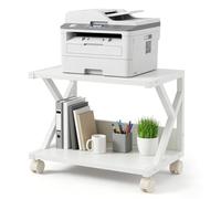 LN COZY CORNER Modern Desktop Printer Stand 2 Tier Desk Organizer Multi-Purpose Computer Monitor Riser with Storage Shelves Wood Printer Stand for Home Office Fax Machine Scanner Books (White)