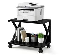 LN COZY CORNER Modern Desktop Printer Stand 2 Tier Desk Organizer Multi-Purpose Computer Monitor Riser with Storage Shelves Wood Printer Stand for Home Office Fax Machine Scanner Books (Black)