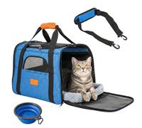 LN COZY CORNER Pet Carrier Bag - Foldable Cat & Dog Travel Handbag with Breathable Mesh, Oxford Cloth & Removable Bowl - Portable Pet Carrier for Vet Visits, Hiking & Short Trips (Blue)