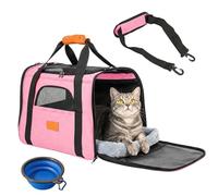 LN COZY CORNER Pet Carrier Bag - Foldable Cat & Dog Travel Handbag with Breathable Mesh, Oxford Cloth & Removable Bowl - Portable Pet Carrier for Vet Visits, Hiking & Short Trips (Pink)
