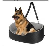 LN COZY CORNER Plush Dog Car Seat for Large Medium Dogs Cats, Comfortable Memory Foam Pet Car Seat with Safety Leash Non-Slip Base, Washable Pet Car Seat Sofa, Soft Secure for Puppy Travel, Black, L