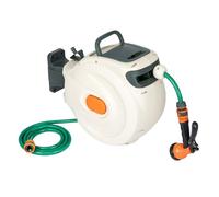 LN COZY CORNER Retractable Garden Hose Reel Wall Mounted Heavy Duty Auto Rewind Hose Pipe with 8-Pattern Spray Nozzle, Self-Locking at Any Length, 180° Swivel Bracket & Slow Return System (30m)