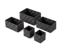 LN COZY CORNER Set of 5 Nesting Storage Baskets, Stackable Shelf Organiser Boxes (Black)