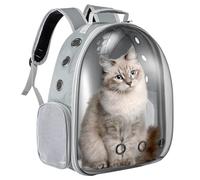 LN COZY CORNER Transparent Bubble Cat Backpack -Space Capsule Pet Carrier Backpack with Hard-Shell Dome, Breathable Mesh & Padded Straps - Hands-Free Travel Cat Bag Carrier (Grey)