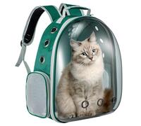 LN COZY CORNER Transparent Bubble Cat Backpack -Space Capsule Pet Carrier Backpack with Hard-Shell Dome, Breathable Mesh & Padded Straps - Hands-Free Travel Cat Bag Carrier (Green)