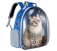 LN COZY CORNER Transparent Bubble Cat Backpack -Space Capsule Pet Carrier Backpack with Hard-Shell Dome, Breathable Mesh & Padded Straps - Hands-Free Travel Cat Bag Carrier (Blue)