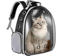 LN COZY CORNER Transparent Bubble Cat Backpack -Space Capsule Pet Carrier Backpack with Hard-Shell Dome, Breathable Mesh & Padded Straps - Hands-Free Travel Cat Bag Carrier (Black)