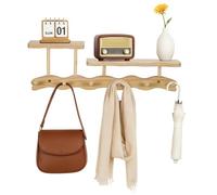 LN COZY CORNER Wall-Mounted Bamboo Coat Rack with 6 Heavy-Duty Hooks & 2 Shelves - Elegant Wavy Design for Hallway, Bedroom, Living Room, Study, Includes Installation Kit (Wood)