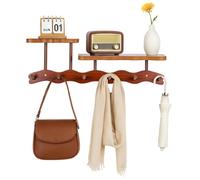 LN COZY CORNER Wall-Mounted Bamboo Coat Rack with 6 Heavy-Duty Hooks & 2 Shelves - Elegant Wavy Design for Hallway, Bedroom, Living Room, Study, Includes Installation Kit (Brown)