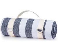 LN COZY CORNER Waterproof Picnic Blanket, 145x196cm Oversized Beach Mat, Foldable Portable Outdoor Picnic Mat for 4-6 Adults for Beach, Camping, Park SandProof Blanket, Blue Thick Stripes