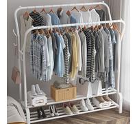 LN COZY CORNER White Wardrobe Rail 146x36.5x109cm - Heavy Duty Clothes Rail with Storage Shelf & Hooks, Freestanding Clothing Rack for Hanging Clothes & Shoes