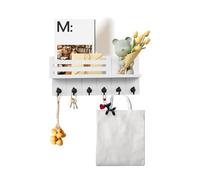 LN COZY CORNER Wooden Key Holder for Wall with 6 Hooks & Mail Shelf Wall Mounted Entryway Organizer for Keys Mail Sunglasses Perfect for Hallway Kitchen Office & Bedroom (White)