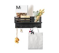 LN COZY CORNER Wooden Key Holder for Wall with 6 Hooks & Mail Shelf Wall Mounted Entryway Organizer for Keys Mail Sunglasses Perfect for Hallway Kitchen Office & Bedroom (Black)