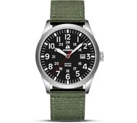 LN LENQIN Mens Watches Military Watch Field Watch Analog Quartz Watches for Men Luminous Army Tactical Outdoor Sports Waterproof Men's Wrist Watches with Date and Nylon Strap (Green Silver Black)