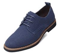 Lnafan Men’s Fashion Lace Up Nubuck Suede Leather Shoes Casual Work Shoes Blue Size 8UK