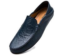 Lnafan Men’s Slip On Leather Loafers Moccasins Casual Driving Shoes Flats Slippers Blue Size 8UK