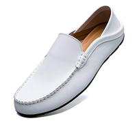Lnafan Men’s Slip On Leather Loafers Moccasins Casual Driving Shoes Flats Slippers White Size 6UK