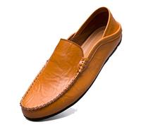 Lnafan Men’s Slip On Leather Loafers Moccasins Casual Driving Shoes Slippers Yellow Brown Size 8UK