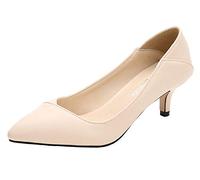 Lnafan Women’s Closed Toe Kitten Heel Court Shoes Office Work Shoes Dress Party Pumps Apricot Size 8UK