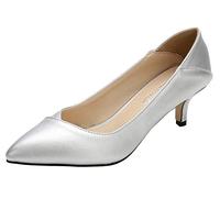 Lnafan Women’s Closed Toe Kitten Heel Court Shoes Office Work Shoes Dress Party Pumps Silver Size 6UK