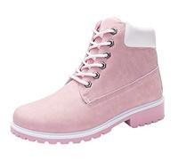 Lnafan Women’s High Top Lace Up Ankle Boots Combat Booties Work Boots Hiking Boots Pink Size 4UK