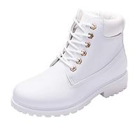 Lnafan Women's High Top Lace Up Ankle Boots Combat Boots White Size 7 UK
