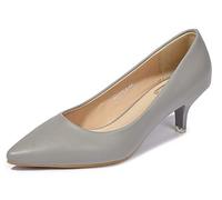 Lnafan Women's Ladies' Slip On Kitten Heels Court Shoes Dress Pumps Office Work Shoes Grey Size 1UK