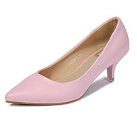 Lnafan Women's Ladies' Slip On Kitten Heels Court Shoes Dress Pumps Office Work Shoes Pink Size 6UK