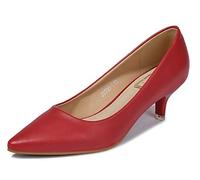 Lnafan Women's Ladies' Slip On Kitten Heels Court Shoes Dress Pumps Office Work Shoes Red Size 1UK
