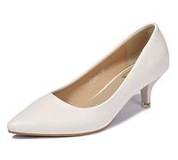 Lnafan Women's Ladies' Slip On Kitten Heels Court Shoes Dress Pumps Office Work Shoes White Size 5UK